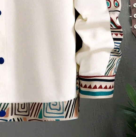 Men's Geometric Print Jacket With Flap Pockets - Picture 3 of 6